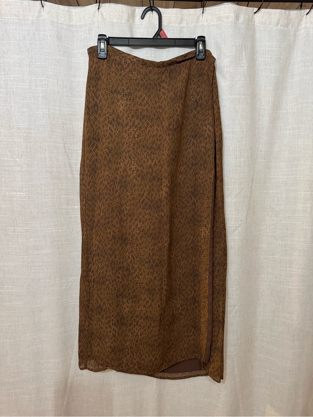 Brown Textured Midi Skirt